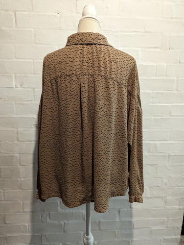 Monki XL dotty smudge print shirt Blouse Loose relaxed fit Brown Monkl - Picture 5 of 9