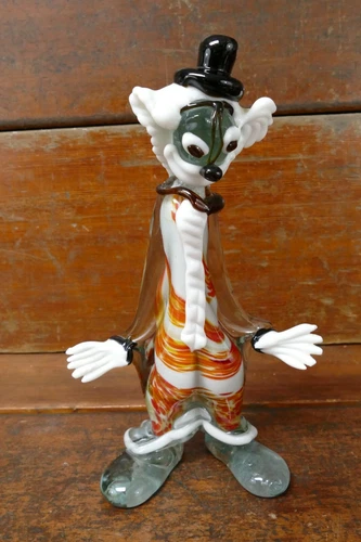 Vintage Murano Hand Blown Art Glass Clown Large Colorful Figurine Italy 12 1/2”