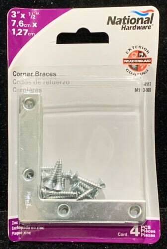 National Hardware N113-969 Flat Corner Braces, 3" x 1/2", Zinc plated - Picture 1 of 1