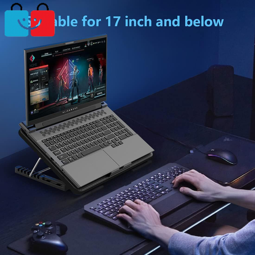 Laptop Cooling Pad 6 Quiet Fans RGB Lights for 12-17" Adjustable Stand USB Ports - 第 6/7 張圖片