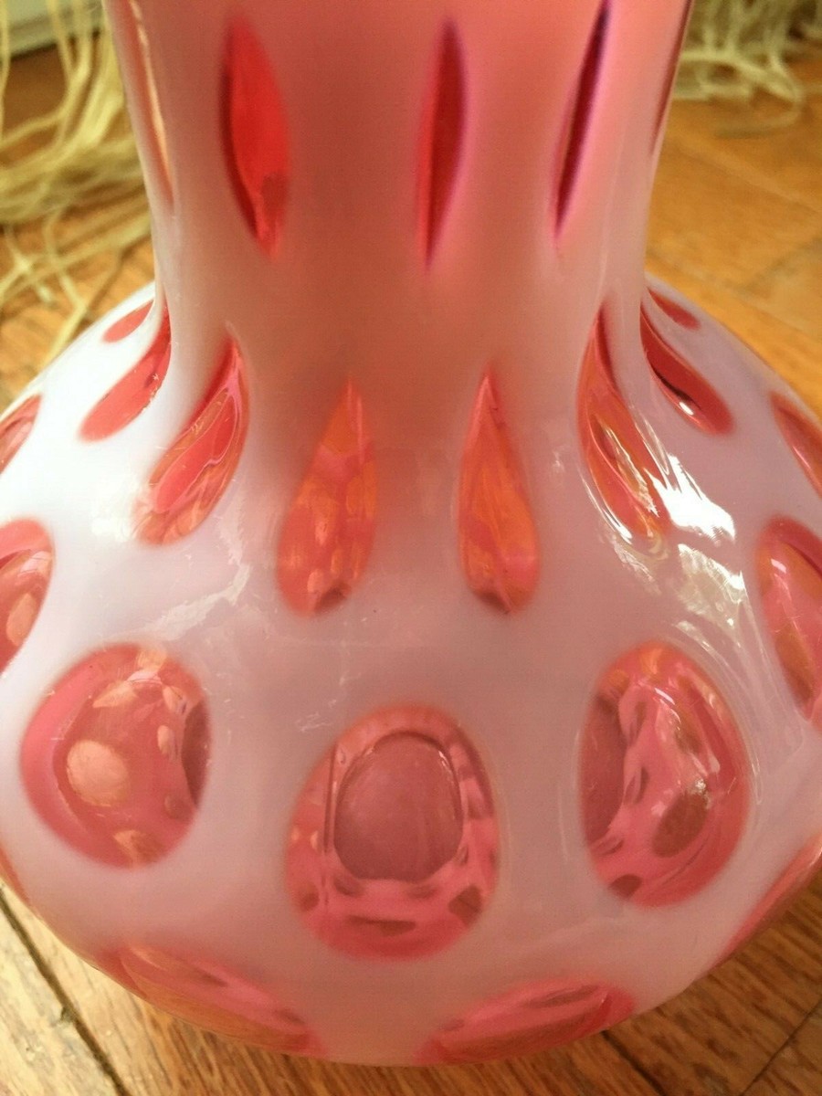 Fenton Coin Dot Cranberry Pink Cased Glass Double Ruffled Vase 7