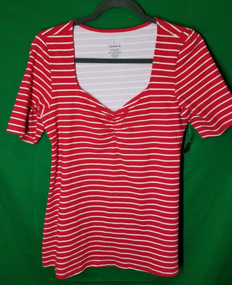 Torrid Ruby Stripe Cinch Front Foxy Tee Plus Size 0 Red & White Stretch - NWT