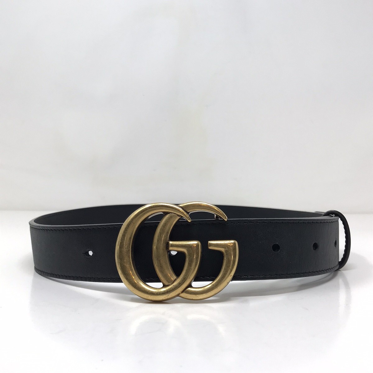 Gucci GG Marmont Thin Belt Black Leather Brass Double G  display picture 3