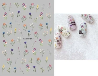 NAIL STICKERS FLOWERS TULIPS Nail Art Aufkleber Transfers Aufkleber Frühling Sommer Wildblumen Blumen Farn HAN503