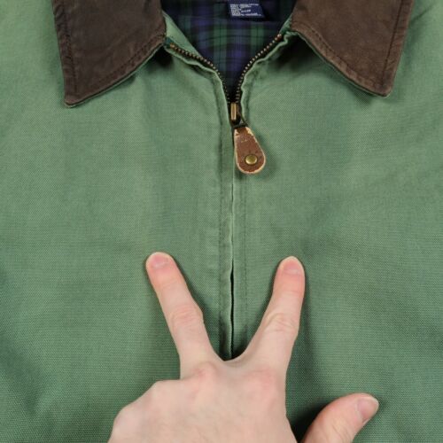 Chaps Ralph Lauren Green Bomber Jacket Men's Large Full Zip Leather Collar Patch - Picture 4 of 17