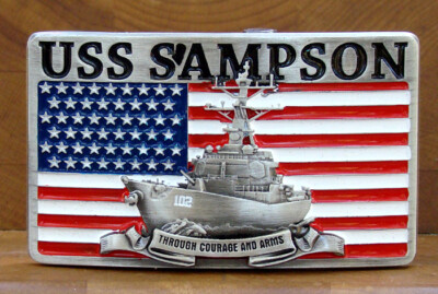 USS Sampson (DDG-102) Destroyer Crew Belt Buckle  Antique Silver