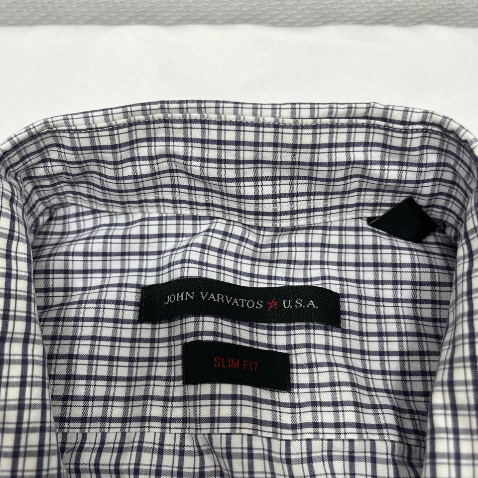 John Varvatos 美国男式衬衫 15 1/2 -32/33 紫色白色格子格子修身版型 — 第 4/4 张图片