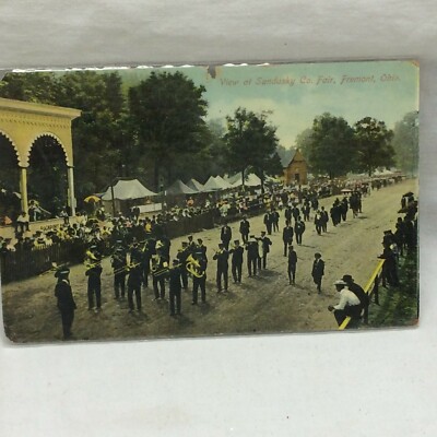 Vintage Postcard Fremont Ohio Sandusky County Fair Parade Band Scene 