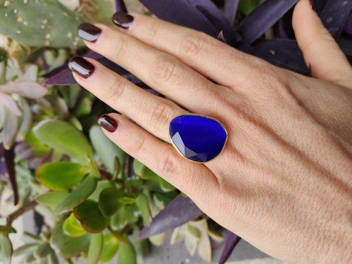 Anillo Mujer Latón Dorado con Gema Piedra Imitación Ojo De Gato Regulable A2 - Imagen 16 de 29