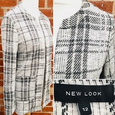 NEW LOOK Size 12 Grey Check Jacket Cardigan Spring Stretchy Excellent