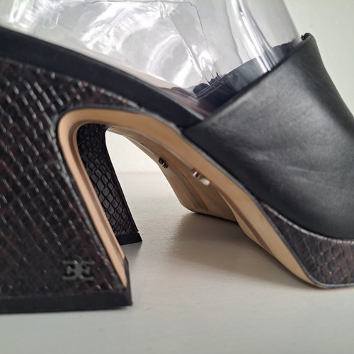 Sam Edelman New York Chunky Heel Shoes Womens Size 7.5M Black Leather 3.5" Slide - Picture 4 of 8
