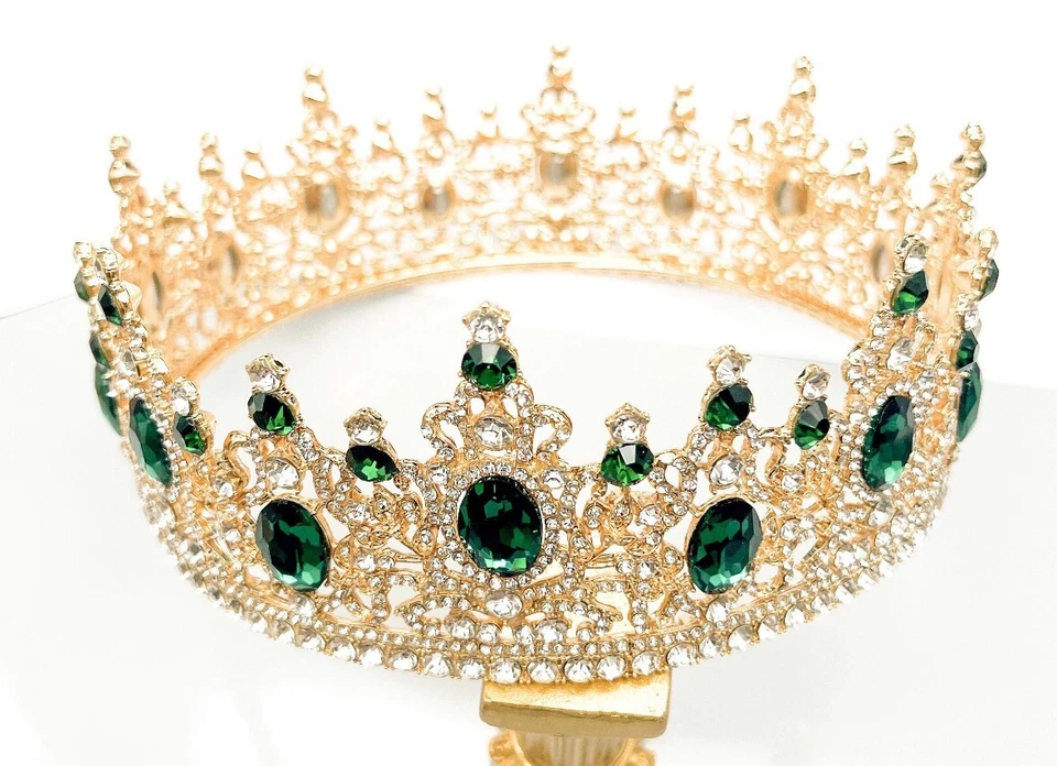 Королевская зеленая хрустальная корона для вечеринки, костюма, головного убора, ювелирных изделий, дня рождения, подарка - Изображение 2 из 4