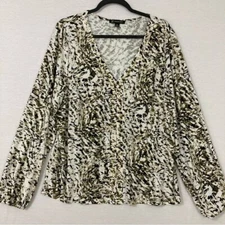 INC International Concepts V Neck Stretch Gold Studded Long Sleeve Blouse XXL