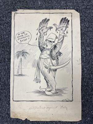 Vintage Original Newspaper Illustration A Protest Against Italy By Canfield PGH