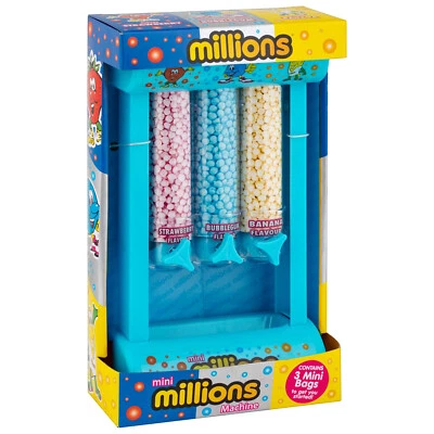 Mini Millions Machine Dispenser With 3 Bags Strawberry,Bubblegum & Banana - Blue