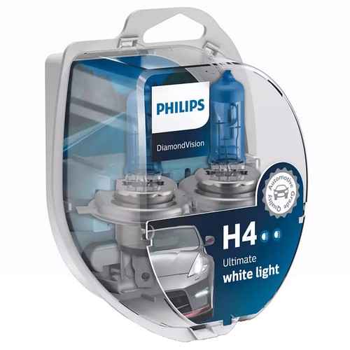 Philips Diamond Vision 5000K H4 Car Headlight Bulbs (Twin Pack of Bulbs) - Picture 1 of 3