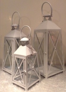 Laterne Xxl 70x25 Cm Metall Weiss Glas Windlicht Garten Deko Modern Lampe Ebay