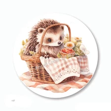 Cute Hedgehog Fall Picnic Basket Favors Scrapbook Stickers Envelope Seals Labels
