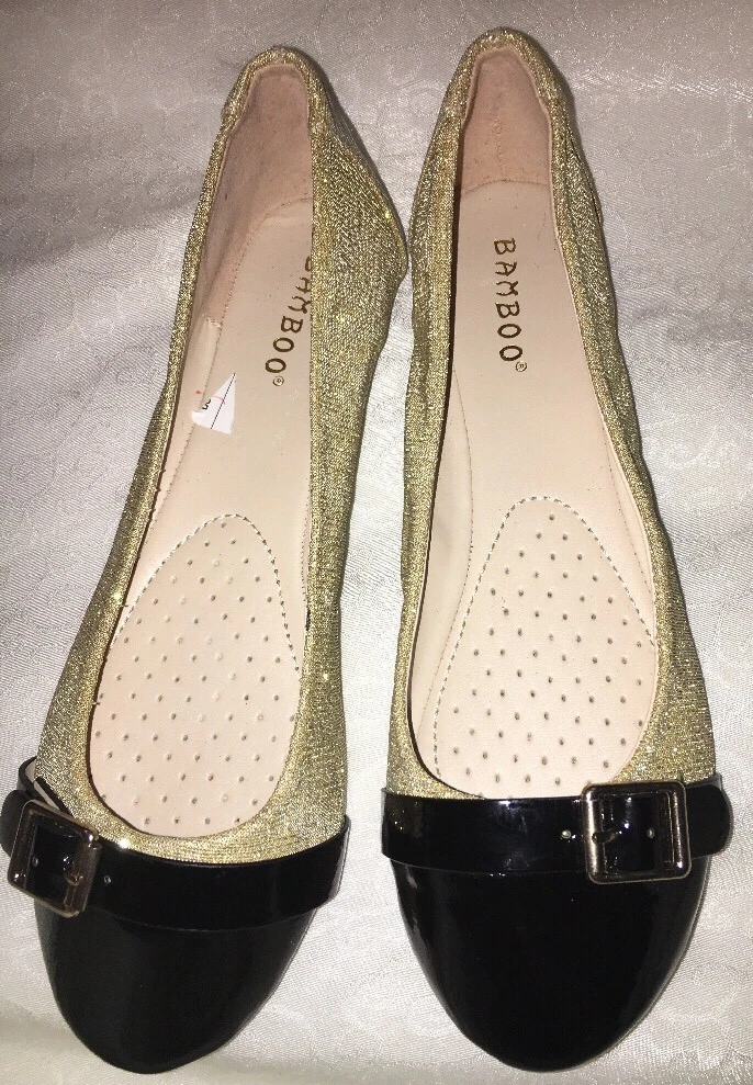 Bamboo Clore 88 Gold Black Flats Size 7