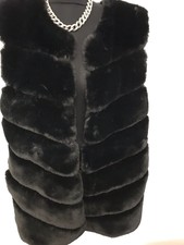 Frank Usher Faux Fur Ribbed Satin Lined Gilet Black Size M Missing Eyelets New/