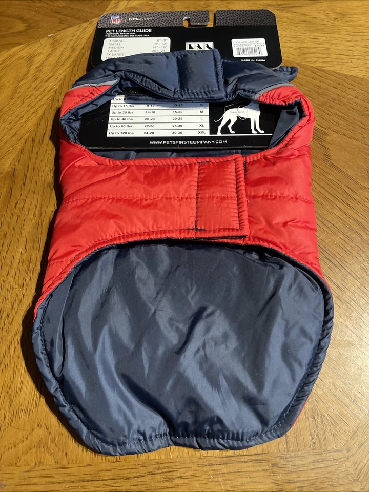 New England Patriots Talla Pequeña Mascotas Primer NFL Chaleco Puffer Impermeable Abrigo para Perro Foto 2 de 4