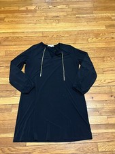Michael Kors Black Long Sleeve Shift Dress Gold Chain Women's Size Medium