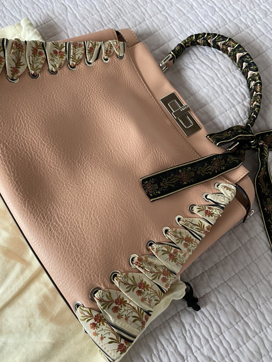 New No Box Fendi Pink Medium Peekaboo Ribbon Whipstitch Bag From