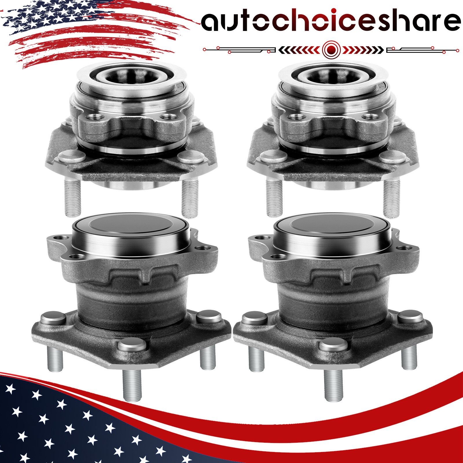 For Nissan Sentra 2.0L 2007-2012 Front Rear Wheel Hub Bearing Assembly Set 4pcs