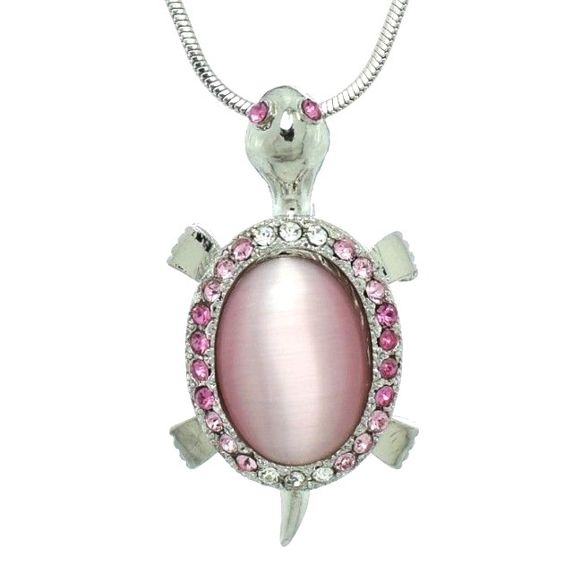 Swarovski Crystal Pink Turtle Necklace Sea Animal Pendant