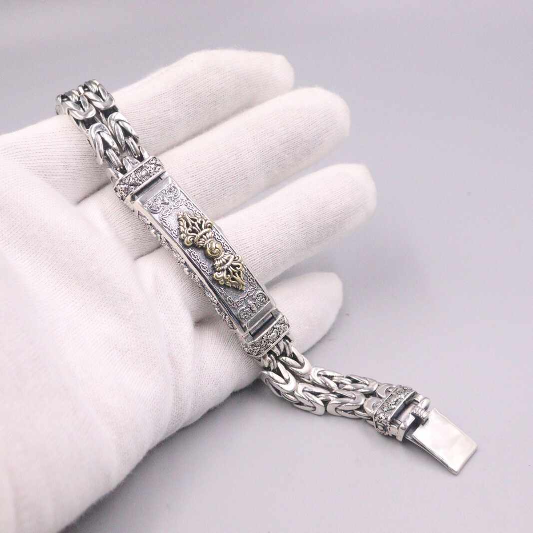 Vintage Silver Bracelet 925 For Men Vajra Double Bayzantine