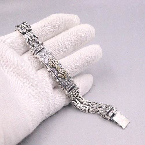 Vintage Silver Bracelet 925 For Men Vajra Double Byzantine Sterling Silve 8.5'' - Picture 5 of 6