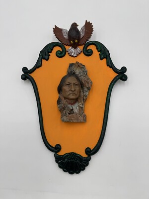 Sitting Bull Bust Native American Sculpture on Wall Art Signed