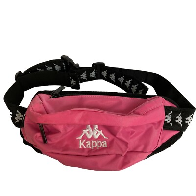 KAPPA Band Shoulder Belt Bag Size Small Pink Fanny Pack Black Adjustable Strap