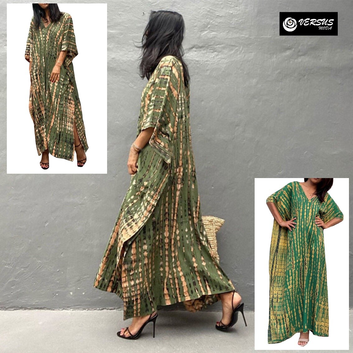 Vestito Lungo Donna Caftano Copricostume Mare Woman Kaftan Maxi