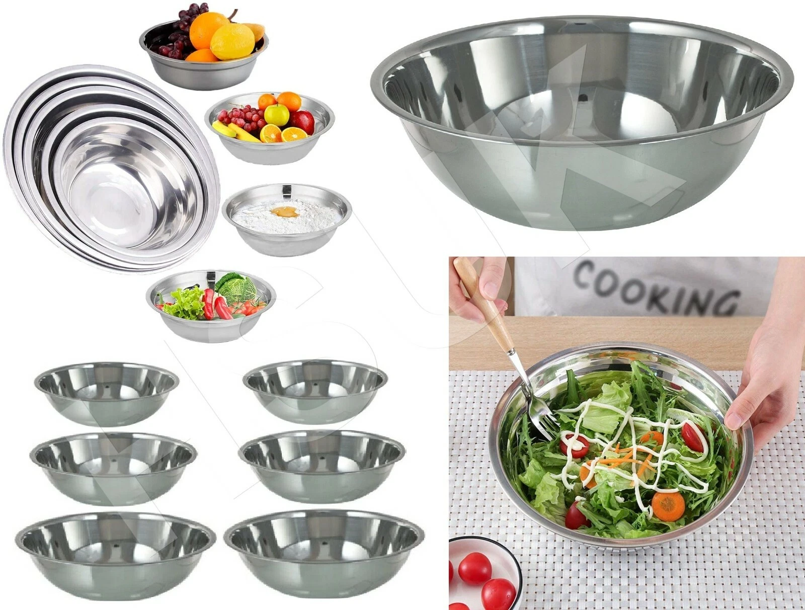 Mixing Bowl Stainless Steel Flat Base Small Extra Large Catering Washing Baking