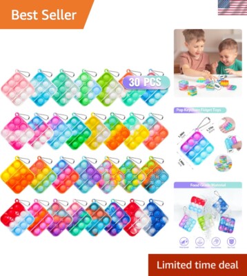 Kids Party Favors: 30 Pack Mini Pop Keychains - Fun Fidget Toys for Classrooms