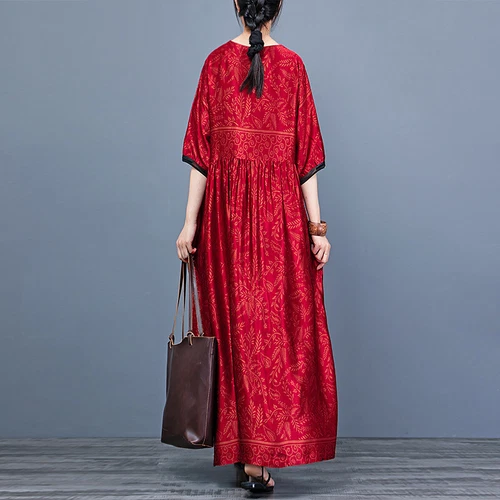 Damen schickes bedrucktes Kleid Seide V-Ausschnitt Oversize Kleid lang Maxi Morgenmantel - Bild 4 von 24