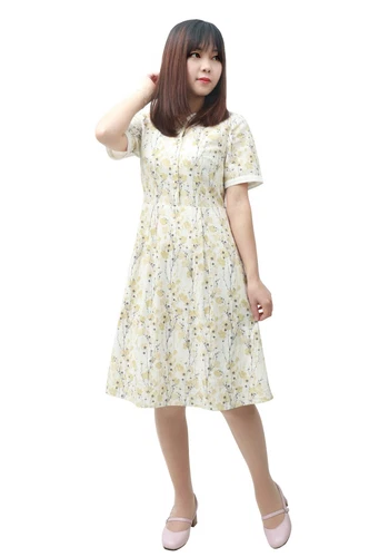 DAZCOS Women's Floral Print Button Down Short Sleeve Collared Dress