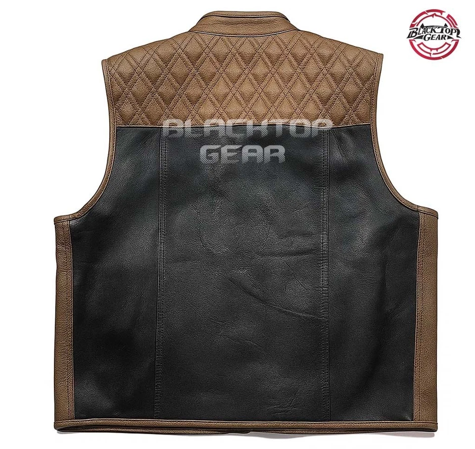 Мужская бриллиант выстеганный мотоцикла кожаный жилет черный коричневый мотоциклиста клуб стиль талии - Изображение 4 из 4