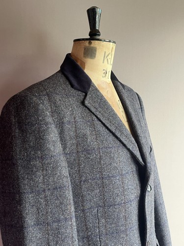 Marks & Spencer Moon Tweed Overcoat Men’s Size XL Navy Wool Check Long Coat - Picture 3 of 14