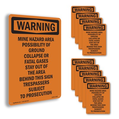 Mine Hazard Area Possibility Of OSHA WARNING Sign Metal, Decal - 5 or 10 Pack