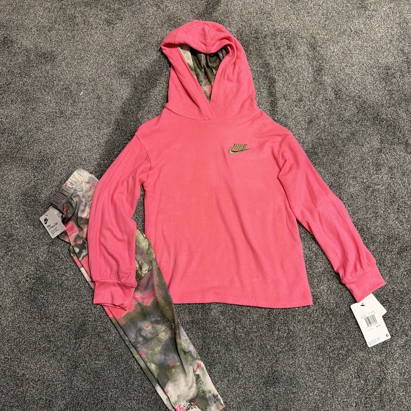 Nike Girls Pink & Camouflage Leggings & Hoodie Set Brand New With Tags Size 5/6