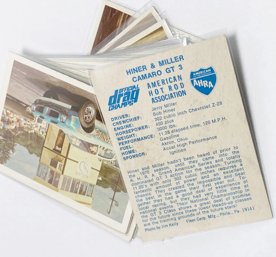Lote de 27 tarjetas coleccionables Fleer 1971 oficial AHRA Drag Champs usadas Foto 3 de 4