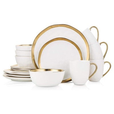 Stone Lain Florian Porcelain 16 Piece Dinnerware Set, Service for 4, White