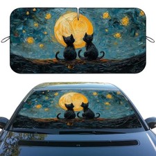 Car Windshield Sunshade Folding Black Cats 59"L x 31.5"W Starry Night Cat