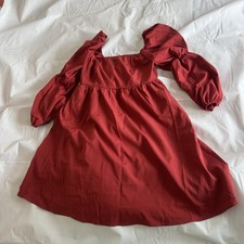 EXLURA Womens Dress Square Neck Long Puff Sleeve A-Line Mini Dress Red Small