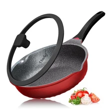 Nonstick Skillet with Lid, 11In/5Qt Aluminum Deep Frying Pan with Lid and Hea...