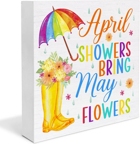 Spring Decor Wooden Sign, Farmhouse April Showers Bring May a-17