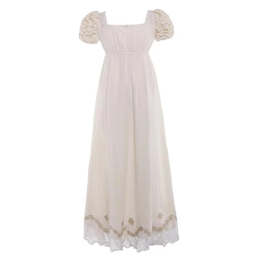 Vestidos Regency para Mujer Lujoso Vestido de Encaje Cintura Imperio Pequeño Beige Foto 4 de 4