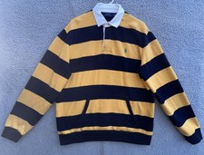 Polo Ralph Lauren Striped Fleece Rugby Sweatshirt L Classic Blue/ Gold Color Way